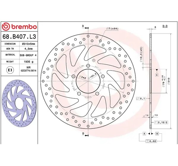 BREMBO Bremsscheiben - Detailansicht