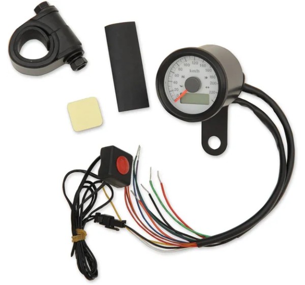 DRAG SPECIALTIES Tachometer & Drehzahlmesser - SPEEDO W/4LTS KPH BLK/WHT