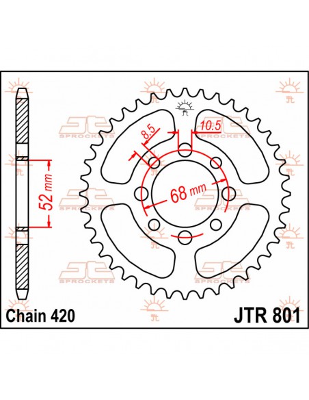 JT SPROCKETS R801.38 HINTERES ERSATZ KETTENRAD 38 ZÄHNE 420 TEILUNG NATUR C49 KOHLENSTOFFREICHER STAHL Bild 2