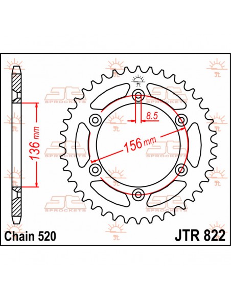 JT SPROCKETS R822.41 HINTERES ERSATZKETTENRAD 41 ZÄHNE 520 TEILUNG NATUR C49 KOHLENSTOFFREICHER STAHL Bild 2