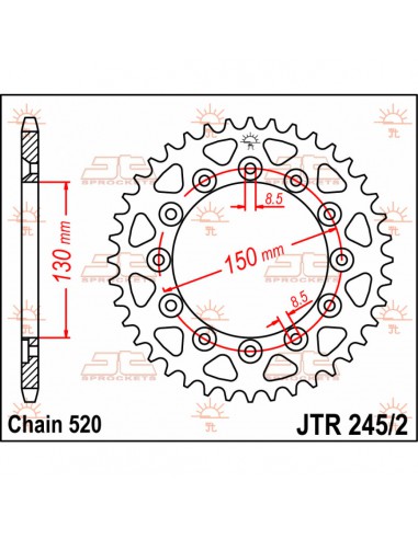 JT SPROCKETS R245/2.44 HINTEN KETTENRAD 44 ZÄHNE 520 TEILUNG NATUR C49 KOHLENSTOFFREICHER STAHL