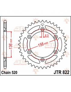 JT SPROCKETS R822.44 HINTEN KETTENRAD 44 ZÄHNE 520 TEILUNG NATUR C49 KOHLENSTOFFREICHER STAHL 2