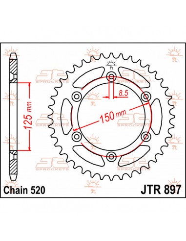 JT SPROCKETS R897.44 HINTEN KETTENRAD 44 ZÄHNE 520 TEILUNG NATUR C49 KOHLENSTOFFREICHER STAHL Bild 2 JT SPROCKETS R897.44 HINTEN KETTENRAD 44 ZÄHNE 520 TEILUNG NATUR C49 KOHLENSTOFFREICHER STAHL Bild 2