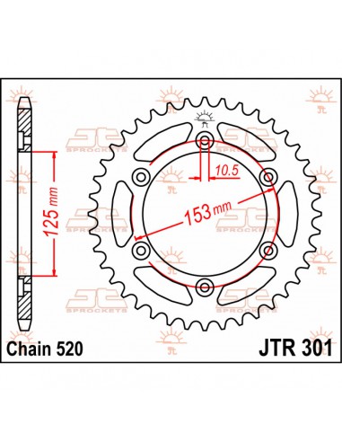 JT SPROCKETS R301.40 HINTEN KETTENRAD 40 ZÄHNE 520 TEILUNG NATUR C49 HOCHKOHLENSTOFFSTAHL