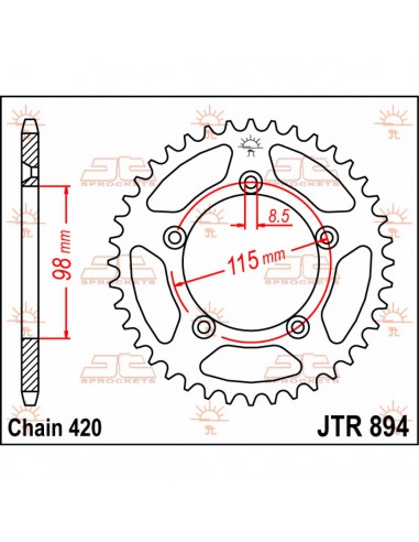 JT SPROCKETS R894.48 HINTERES ERSATZKETTENRAD 48 ZÄHNE 420 TEILUNG NATUR C49 KOHLENSTOFFREICHER STAHL