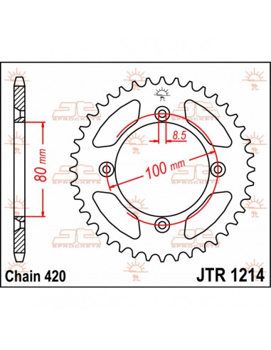 JT SPROCKETS R1214.38 HINTERES ERSATZ KETTENRAD 38 ZÄHNE 420 TEILUNG NATUR C49 KOHLENSTOFFREICHER STAHL