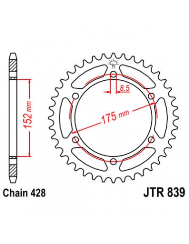 JT SPROCKETS R839.51 HINTERES ERSATZ KETTENRAD 51 ZÄHNE 428 PITCH BLACK C49 HIGH CARBON STEEL