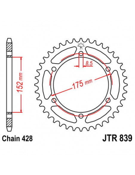 JT SPROCKETS R839.51 HINTERES ERSATZ KETTENRAD 51 ZÄHNE 428 PITCH BLACK C49 HIGH CARBON STEEL