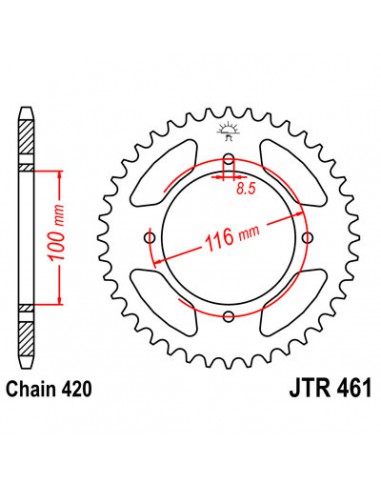 JT SPROCKETS R461.52 HINTERES ERSATZKETTENRAD 52 ZÄHNE 420 TEILUNG NATUR C49 KOHLENSTOFFREICHER STAHL