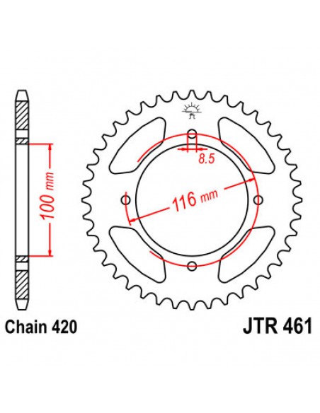 JT SPROCKETS R461.52 HINTERES ERSATZKETTENRAD 52 ZÄHNE 420 TEILUNG NATUR C49 KOHLENSTOFFREICHER STAHL