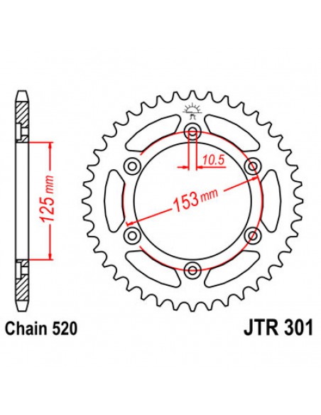 JT SPROCKETS R301.39 HINTERES ERSATZ KETTENRAD 39 ZÄHNE 520 PITCH BLACK C49 HIGH CARBON STEEL