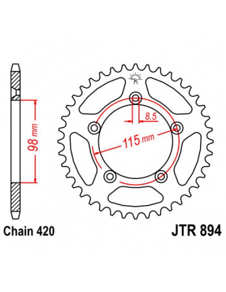 JT SPROCKETS R894.48ZBK HINTEN KETTENRAD 48 ZÄHNE 420 PITCH BLACK C49 HIGH CARBON STEEL