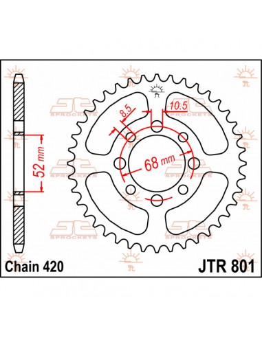 JT SPROCKETS R80143 HINTERES ERSATZKETTENRAD 43 ZÄHNE 420 TEILUNG NATUR C49 KOHLENSTOFFREICHER STAHL