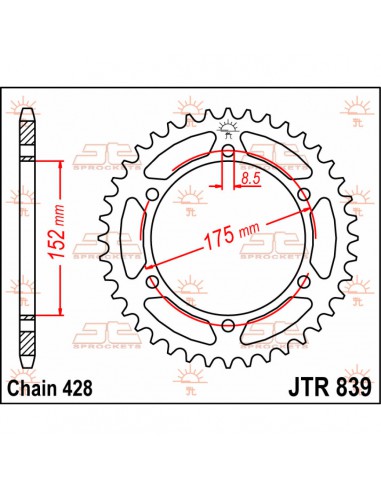 JT SPROCKETS R839.52 HINTERES ERSATZ KETTENRAD 52 ZÄHNE 428 PITCH BLACK C49 HIGH CARBON STEEL