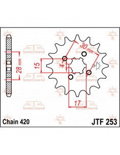 JT SPROCKETS F253.12 VORDERES ERSATZ KETTENRAD 12 ZÄHNE 420 TEILUNG NATURSTAHL 2