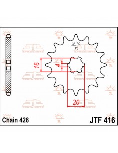 JT SPROCKETS F416.14 VORDERES ERSATZ KETTENRAD 14 ZÄHNE 428 TEILUNG NATURSTAHL 2