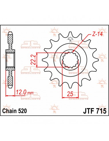 JT SPROCKETS F715.12 VORDERES ERSATZ KETTENRAD 12 ZÄHNE 520 TEILUNG NATURSTAHL