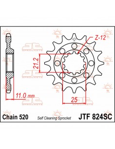 JT SPROCKETS F824.14SC VORDERES SELBSTREINIGENDES KETTENRAD 14 ZÄHNE 520 PITCH NATÜRLICHE CHROMOLY STAHLLEGIERUNG