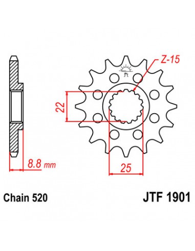 JT SPROCKETS F1901.11 VORDERES ERSATZ KETTENRAD 11 ZÄHNE 520 TEILUNG NATUR SCM420 CHROMOLY STAHLLEGIERUNG