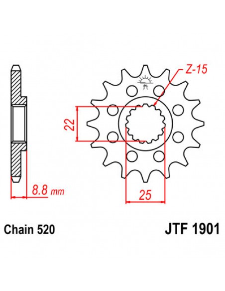 JT SPROCKETS F1901.11 VORDERES ERSATZ KETTENRAD 11 ZÄHNE 520 TEILUNG NATUR SCM420 CHROMOLY STAHLLEGIERUNG