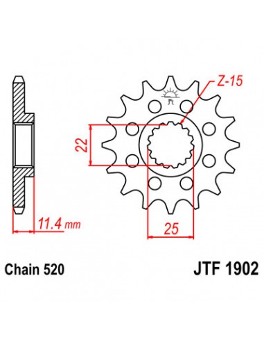 JT SPROCKETS F1902.12 VORDERES ERSATZ KETTENRAD 12 ZÄHNE 520 TEILUNG NATUR SCM420 CHROMOLY STAHLLEGIERUNG