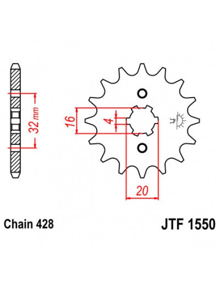 JT SPROCKETS F1550.13 VORDERES ERSATZ KETTENRAD 13 ZÄHNE 428 TEILUNG NATUR SCM420 CHROMOLY STAHLLEGIERUNG